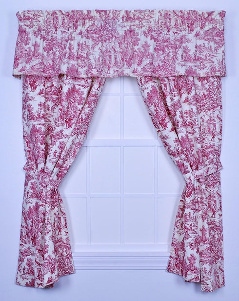 Victoria Park Toile Tailored Valence Window Curtain, Red...
