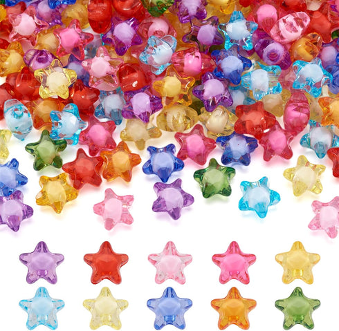 Craftdady 200pcs Transparent Random Mixed Colors Acrylic Star Spacer Beads 12x11mm Round Bead Inside Plastic Loose Charms with 2mm Hole for DIY Je...