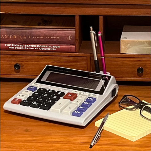 Lily's Home Large Desktop Calculator with Built-in Pen and Pencil Holder. 12-Digit Large Display, Dual Power Battery and Solar - Ideal for School ...