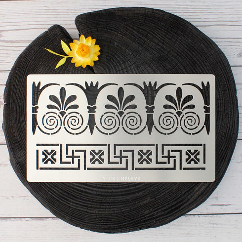 Aleks Melnyk No.334 Metal Stencil, Ancient Greek Fret and Roman Ornament, Meander, Palmette Motif, Border, Patterns, Small Stencil, 1 PC, Template...