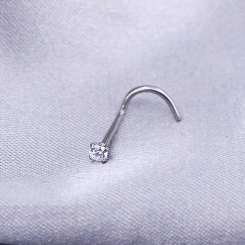 COCHARM G23 Titanium Nose Stud 20g Nose Screw Nose Rings S-Shaped 2mm Diamond Cubic Zirconia Nose Piercing Jewelry 20 Gauge Nose Corkscrew Stud...