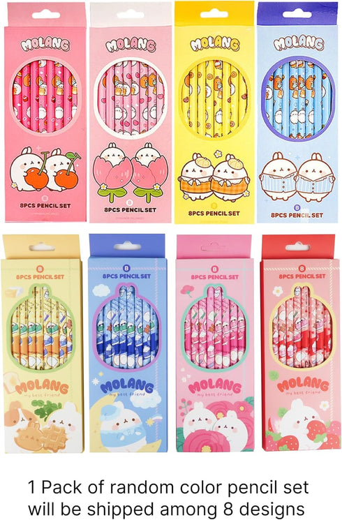 Molang 8-Piece Pencil Set 1pack - Soft #B Pencil Lead - Kawaii Cute Korean Stationery, Smooth Writing Experience, Perfect for Drawing, Sketching, ...