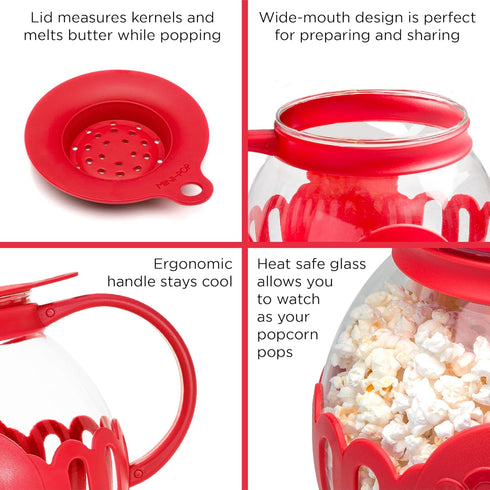Ecolution Patented Micro-Pop Microwave Popcorn Popper with Temperature Safe Glass, 3-in-1 Lid Measures Kernels and Melts Butter, Made Without BPA,...