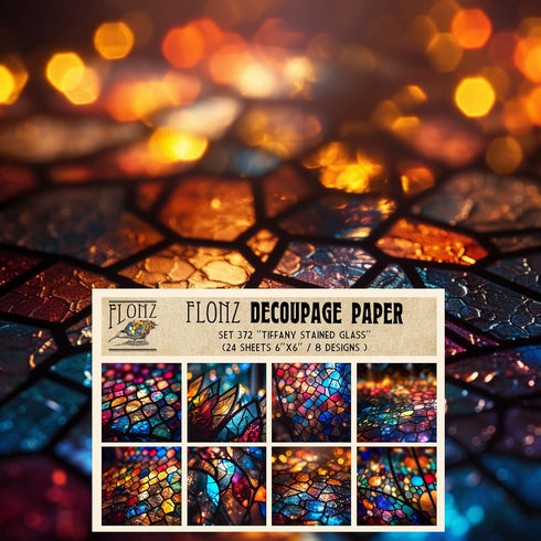 Decoupage Paper Pack (24 Sheets 6"x6") Tiffany Stained Glass # Vintage Styled Pattern Paper for Decoupage, Craft and Scrapbooking...