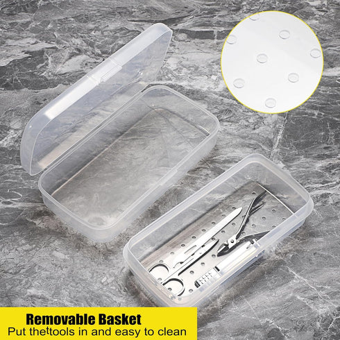 JUXYES Plastic Sterilizing Tray for Nail Art Accessories Tools, Portable Nail Art Tool Sterilizer Tray with Strainer, Fully Transparent Storage Bo...