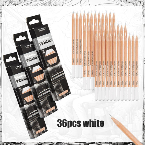 Geyoga 36 Pcs Professional Charcoal Pencils Soft,medium and Hard for Drawing Charcoal Pencils Drawing Set Drawing Pencils for Sketching Shading Dr...