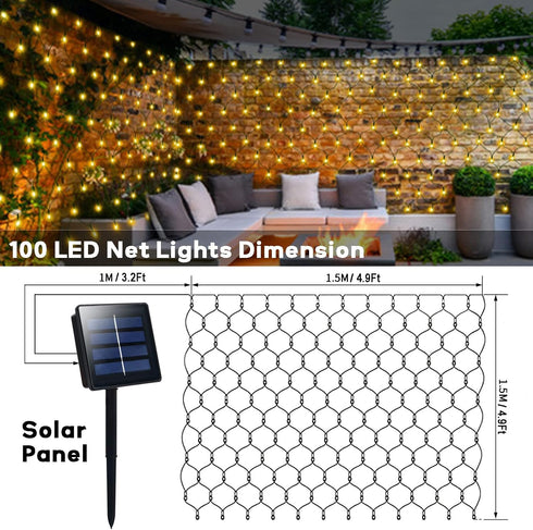 Net Lights Solar Powered, 100 LED 5Ft x 5Ft Bush Net Light Outdoor Mesh Lights Auto On/Off 8 Modes for Tree Fence Backyard Bush Decor (Warm White)...