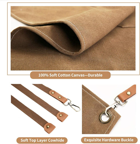 Chef Apron, Cotton Canvas Cross Back Apron with Pockets for Women and Men,Adjustable Strap and Large Pockets Apron,Kitchen Cooking Baking Bib Apro...