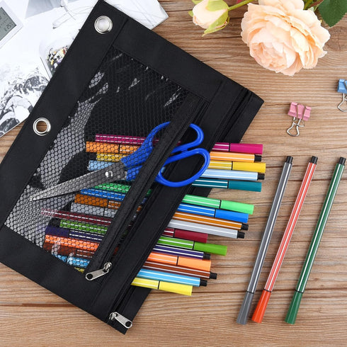 FEPITO 3 Pack 3 Ring Binder Pencil Pouches:Quality Oxford Fabric, Waterproof,Reinforced Rivet Holes,Transparent Window, Two-Layer Pockets, Easy-to...