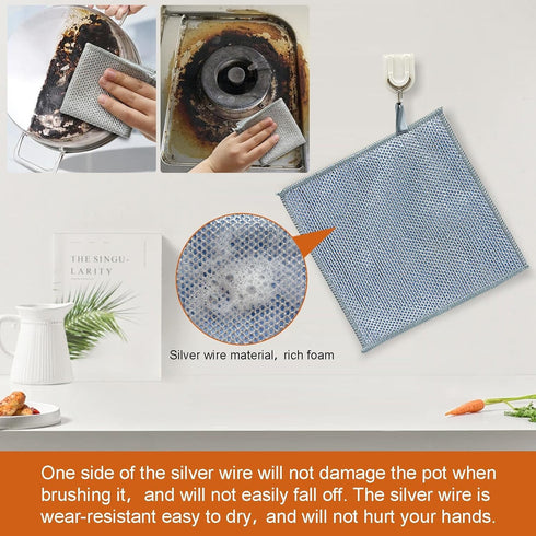 2024 New Multi-Purpose Wet and Dry Double-Layer Steel Wire Dishcloths, Multi-Purpose Steel Wire Dishcloths, Reusable, Suitable for Tableware, Stov...