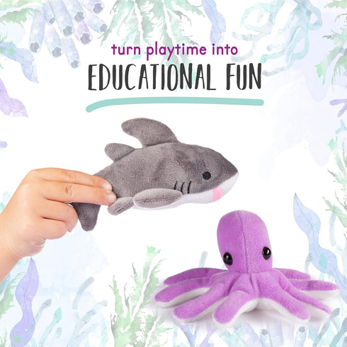 Plush Stuffed Ocean Animals | Plush Sea Creatures Set | Set of 4 Plush Ocean Animals | Octopus, Sea Turtle, Shark, & Clownfish | Baby Stuffed Anim...