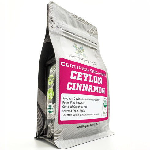 Spice Profile | USDA Organic Ceylon Cinnamon Powder | Resealable 4oz Pouch | 100% Pure & Raw | Sweet & Citrusy | Great for Cooking, Baking & Bever...