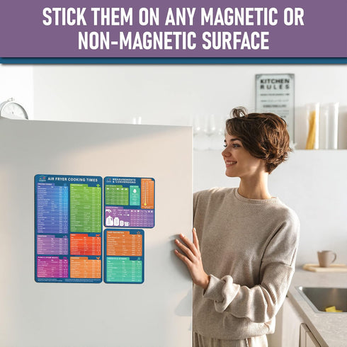 Air Fryer Magnetic Cheat Sheet Set by Linda’s Essentials - Air Fryer Cooking Times Chart Magnet, Quick Reference Guide for Cooking and Frying, Air...