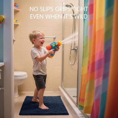SUBRTEX Bathroom Rugs Chenille Bath Rug Soft Short Plush Bath Mat Soft Shower Mat Water Absorbent Shower Mat Quick Dry Machine Washable(Navy,16" x...