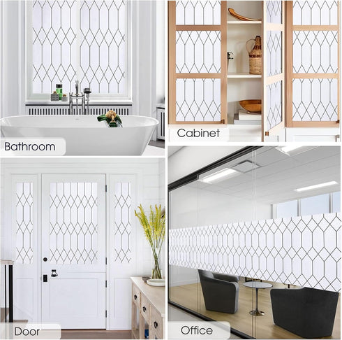 Windimiley Window Privacy Film Stained Glass Frosted Glass Window Clings Moroccan Lattice Decorative Bathroom Door Coverings UV Sun Blocking Heat ...