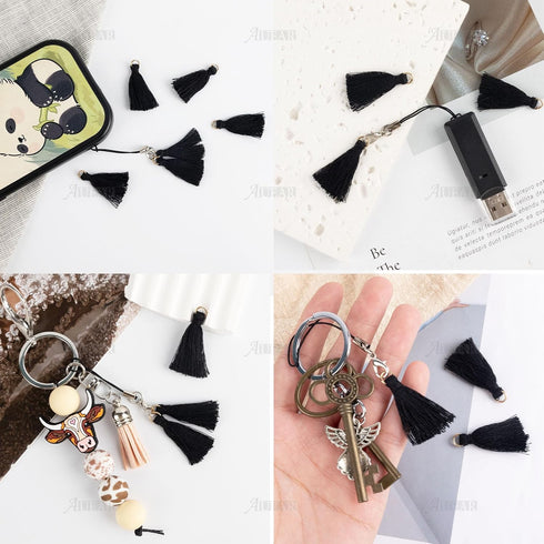 AUEAR, 100 Pieces Mini Black Tassel Charms Small Craft for Earring Jewelry Making Bookmark Keychain DIY Decoration Supplies...