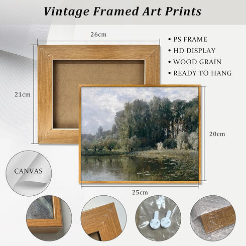 Rustic Forest Pictures Retro River Artwork Vintage Wilderness Wall Art Nature Scenery Paintings Vintage Landscape Framed Pictures Farmhouse River ...