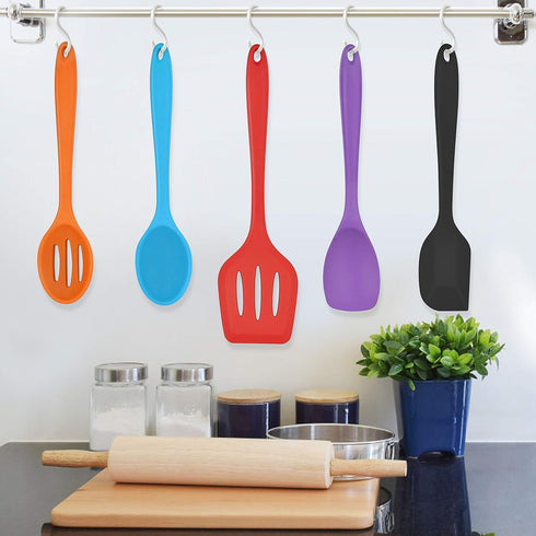 Homikit 5-Piece Kitchen Cooking Utensils Set, Colorful Silicone Slotted Turner Spatula Spoons for Nonstick Cookware, Dishwasher Safe Kitchen Tools...