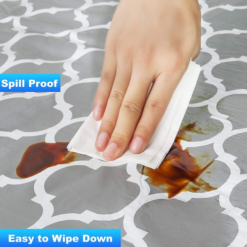 Rally Home Goods Outdoor Fitted Vinyl Rectangular Tablecloth with Flannel Backing for 6 FT Table (30 x 72''), Waterproof Wipeable Cover, Gray Trel...