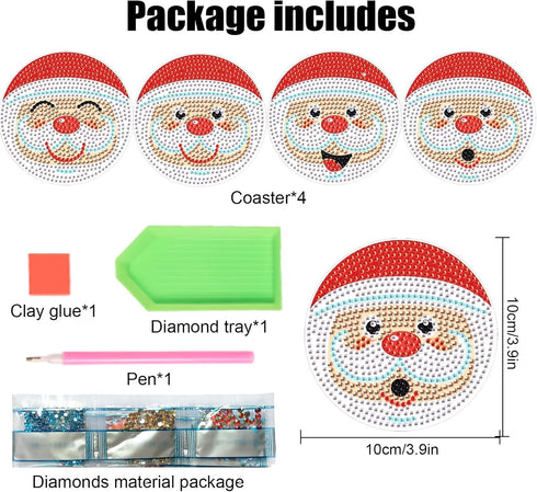 4 PCS Christmas Diamond Art Coasters Kit, DIY Diamond Painting Coasters for Adults, 5D Xmas Diamond dot Kits Santa Claus Coasters Craft Supplies g...