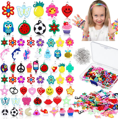 Hanaive 400 Pcs Rubber Band Bracelet Charms Summer Rubber Loom Band Charms Silicone Bracelet Charms Colorful Jewelry Making Kit DIY Necklace Brace...