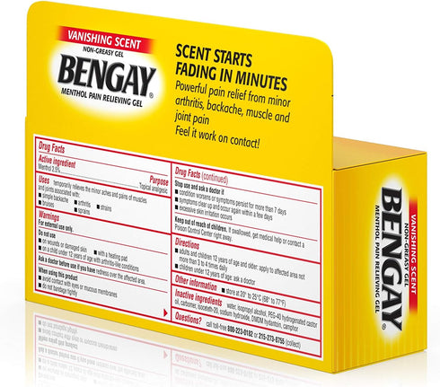 Vanishing Scent Bengay Pain Relief Gel, Non-Greasy Topical Pain Reliever with Cooling Menthol, 2 oz...