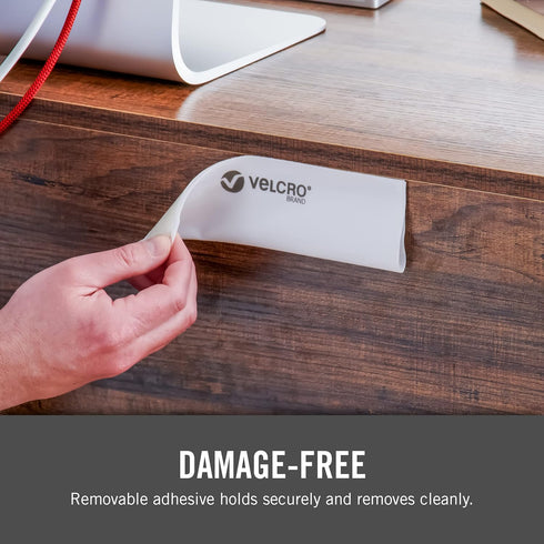 VELCRO Brand Cable Sleeves. Organize Messy Wires on Desk, Behind TV or Game Console. 16-Inch (2x8in) White. Removable Adhesive Mounts to Smooth Su...