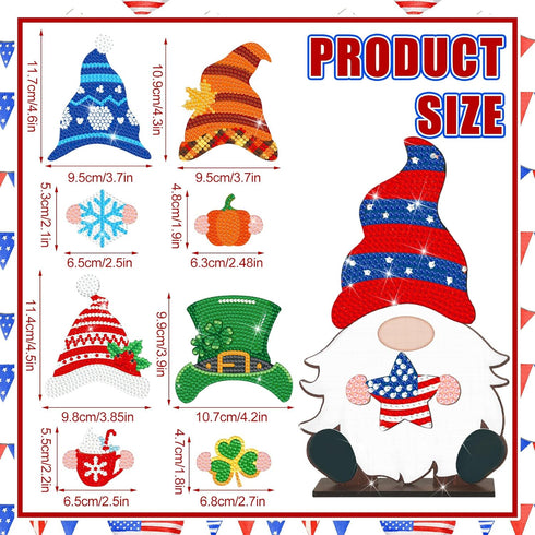 Juexica 32 Pcs Magnetic Diamond Painting Interchangeable Standing Posture Gnome Decor DIY Seasonal Gnome Sign Holiday Tiered Tray Decoration with ...
