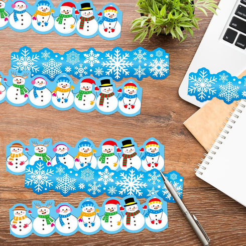 Winter Bulletin Board 78.7FT Cutout Classroom Decor Snowflake Bulletin Border Christmas Holiday Snowman Trim Border Self-Adhesive Label Sticker fo...