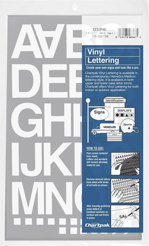 Chartpak Self-Adhesive Vinyl Capital Letters and Numbers, 1-1/2 Inches High, White, 45 per Pack (01046)...