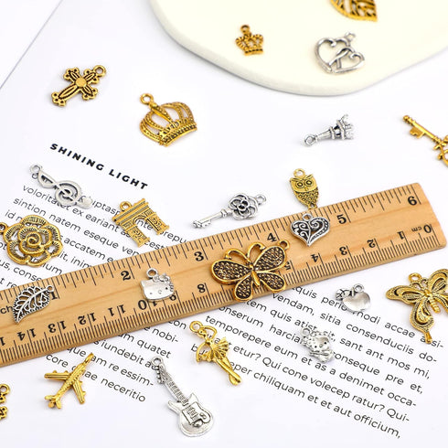 SANNIX 200Pcs Bulk Jewelry Making Charms Tibetan Antique Silver Gold Charm Pendants for DIY Bracelet Necklace Making Crafts...