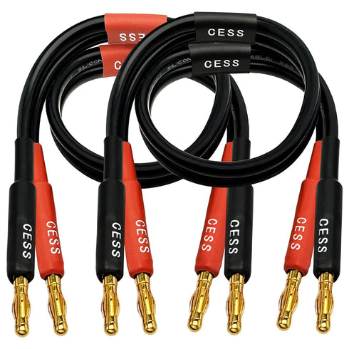 CESS-037-1f Banana Plug Male to Male Speaker Cable 12 Gauge 680 Strand Count Silicone Soft Wire, 2 Cables (1 Foot)...