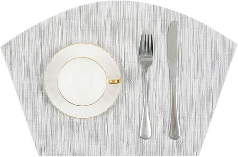 SHACOS Small Round Table Placemats Wedge Placemat Set of 4 Non Slip Heat Resistant Woven Vinyl Table Mats Wipe Clean Indoor Outdoor (4, Gray White...