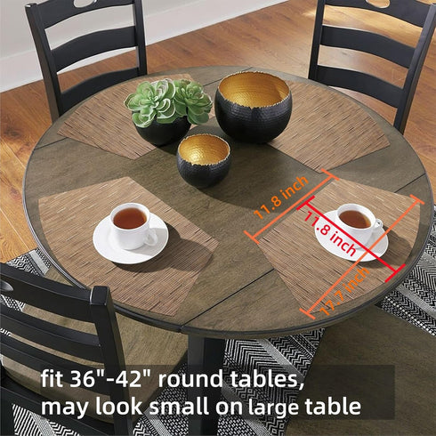 SHACOS Round Table Placemats Set of 4 Wedge Shape Woven Vinyl Place Mats Heat Resistant Wipe Clean Round Table Mats Home Table Decor (4, Tan)...