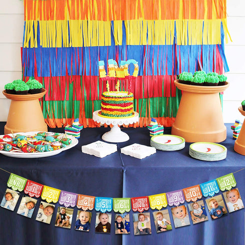 Kitticcino Mexican Fiesta 1st Birthday Photo Banner Papel Picado UNO Mexican Photo Banner Fiesta Monthly Banner Garland Baby Newborn to 12 Month C...