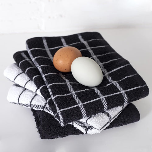 Ritz Premium 100% Cotton Terry Check Kitchen Dish Towels - Highly Absorbent, Super Soft, Long-Lasting, 25"x15", 3-Pack, Black...