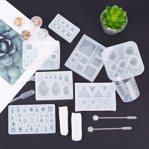 OLYCRAFT 56pcs Cabochons Resin Molds Silicone Pendant Resin Mould for Jewelry Crystal Bracelet Jewelry Casting Mold- Square, Round, Triangle, Oval...