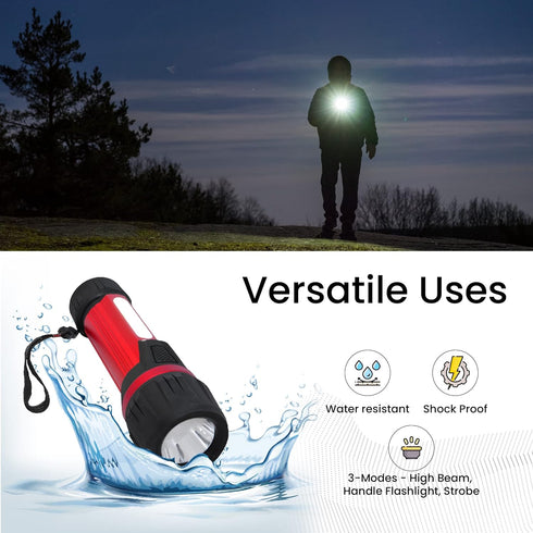 GoGreen Power (GG-THEBULLRD) Professional Flashlight, 180 Lumen Worklight with Strobe and Handle Flashlight, Red...