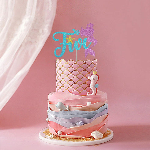 Dalaber Mermaid Five Cake Topper, Happy 5th Birthday Cake Decor, I'm Five Sign, Little Mermaid Birthday Party Decoration Supplies, Daughter of the...