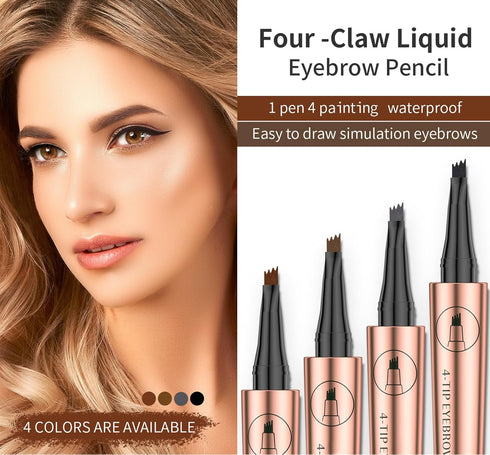 Eyebrow Pencil, 4 Tip Microblade Eyebrow Pen, Smudge-Proof brow pen, waterproof eyebrow pencil, Long-Lasting Natural Eye Brow Pencils for Women (D...