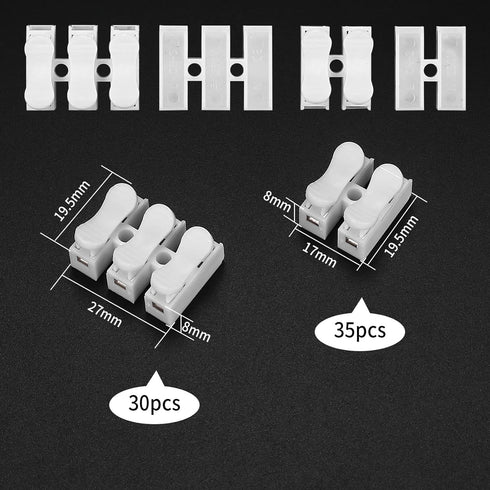 65 Pcs Spring Wire Connectors, Spring Clamp Terminal Cable Clamp Connector, CH-2 Electrical Cable Connectors Block, 2 Pin Push-in Quick Terminal W...