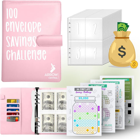 100 Envelopes A5 Money Saving Budget Binder with Cash Envelopes - Challenge Book to Save $5,050 (Pink)...