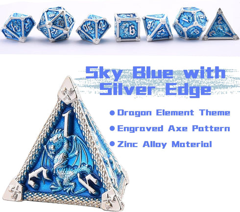 AUSTOR 7-Die Metal DND Dice Set Dungeons and Dragons Dice with Box Roll Playing Game Dice Polyhedral Dice D20 D12 D10 D% D8 D6 D4 Metal Dice for P...