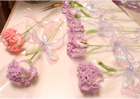 Crochet Flowers Knitted Flowers Carnation - Perfect for Mother's Day Gifts | Handmade Knitted Flowers | Artisan-Crafted | Ideal Home Decor (Purple...