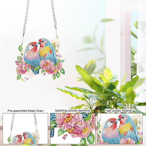 DIY 5D Parrot Diamond Painting Kits Hanging Sign Wall Art Sign Special Shaped Diamond Art Window Hanging Ornament Pendants Home Garden Wall Door H...