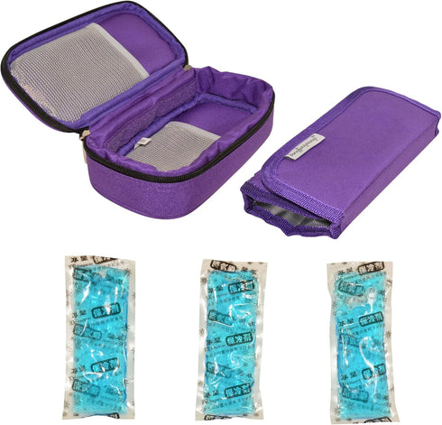 CHILDHOOD Waterproof Insulin Cooler Travel Case Temperature Display Medication Insulated Cooling Bag with 3 Ice Packs (Purple)......