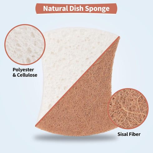 Natural Dish Sponge 12 Pack, Non-Scratch Scrub Sponge, Eco-Friendly Multipurpose Kitchen Cellulose Sponge, Biodegradable Odor-less Dual-Sided Spon...