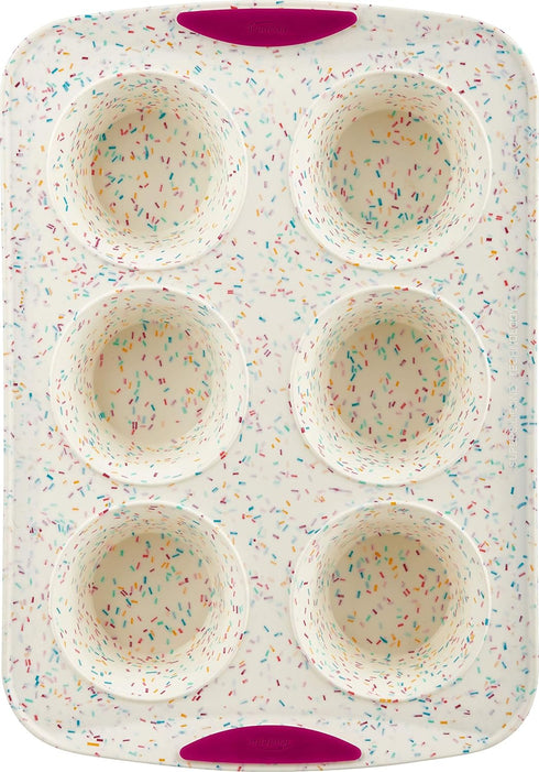 Trudeau Structure White Confetti Reinforced 6 Cup Jumbo Muffin Pan Silicone Bakeware...