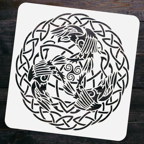 FINGERINSPIRE Celtic Raven Painting Stencil 11.8x11.8inch Celtic Knot Drawing Template Reusable Crow Pattern Hollow Out Stencil for Painting on Wa...