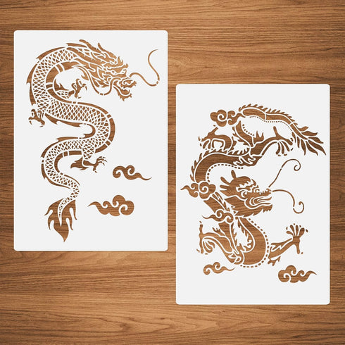 Chinese Dragon Stencils, 2 Pcs Chinese Loong Plastic Stencils Templates for Painting on Wood Canvas Wall 8.3"x11.7"...